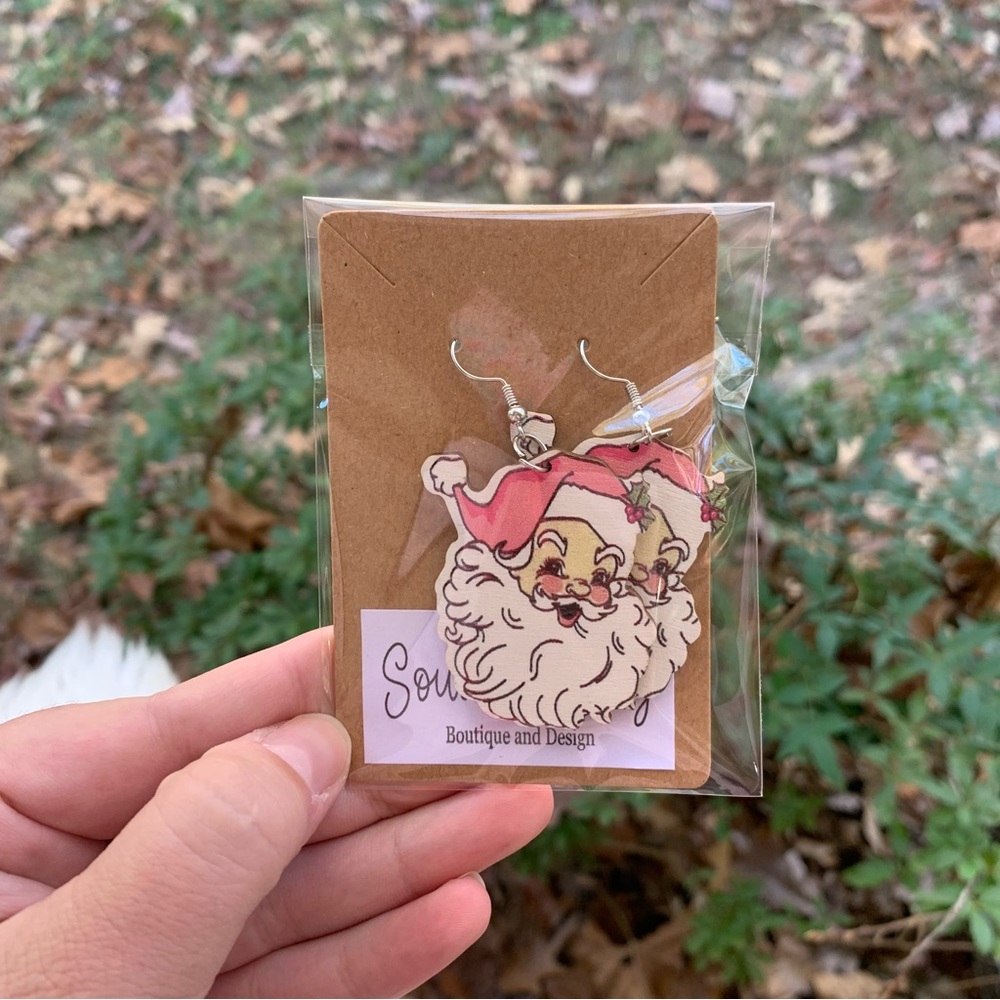 Pink Vintage Santa Christmas Earrings